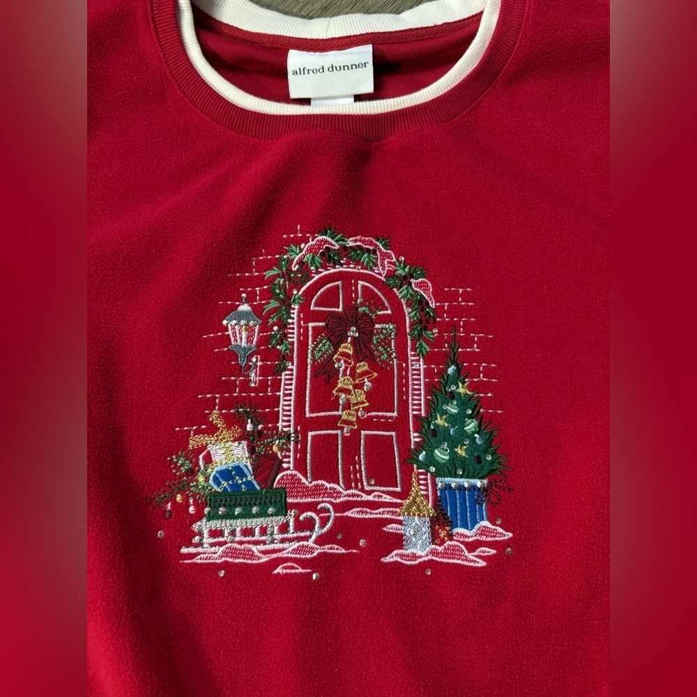 VTG Alfred Dunner Sweatshirt Crewneck Festive Red Green Christmas Embroidered XL - Picture 5 of 8